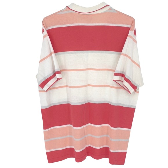 Vintage Pierre Cardin Salmon Striped Polo‎ Shirt Menswear Retro Casual Top Large - Picture 5 of 7